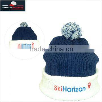 100% acrylic material embroidery logo folded knit cap