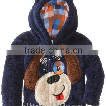 Blue Cool Black Bear Design Zipper Hoodies Cartoon Hat Coral Velvet Fabric Kids Jackets Clothes Winter Warm Kids Coat photo-2