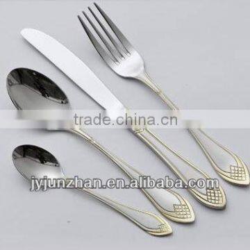 Stainless Steel 4pcs Cutlery spoon fork knife with gold plated treatment and low price