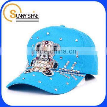 china fashion custom cheap Rhinestone bear children's hat