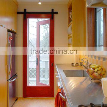 Contemporary sliding barn door with glass windows for kitchen