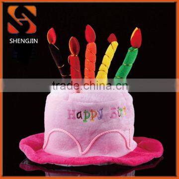 SJ-L6130 Wholesale pink velvet birthday party hat with candles