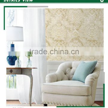 cheapest printed non woven wallpaper, curry yellow classic damask wall decal for living room , import wall sticker deco