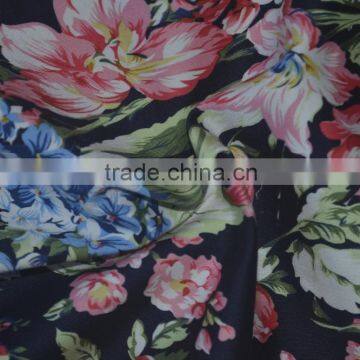 Colorful Big Flower Cotton AOP all over print stretch satin fabric