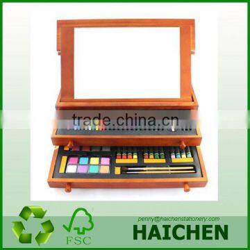 wooden box with double-deck drawers painting stationery set