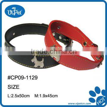 Fashion PU leather dog collar with metal decoration of dog shape