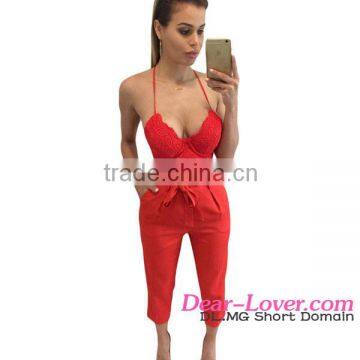 High quality Red Long-string Halter Sexy Lace Bustier halter crop tops