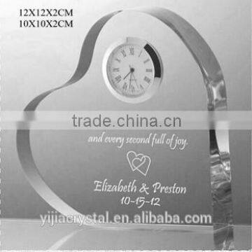 Heart Shape Crystal Glass Clock for Wedding Gifts