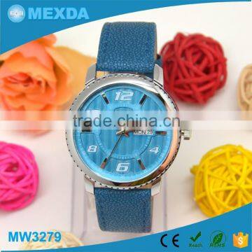 high quality leather band blue strap case stainless steel wristwatch
