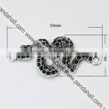 Tibetan Style Rhinestone Connector Settings, Snake(TIBE-C001-AS-FF)