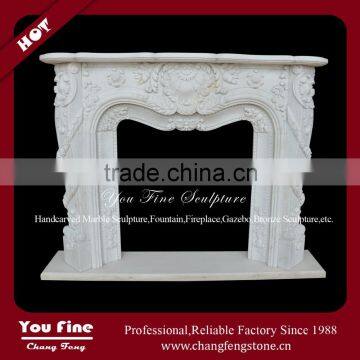 French Decorative White Carved Stone Fireplace