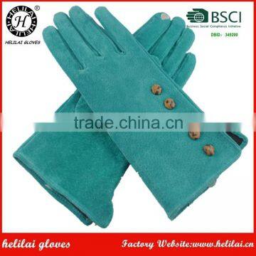 HELILAI green Suede Leather Gloves 1005 polyester lining and smart phone lady gloves