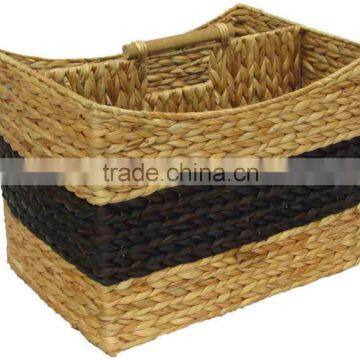 Water hyacinth storage magazine baskets with wood handle