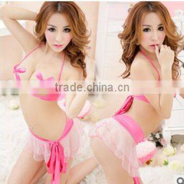 Women Lady Lace Babydoll Lingerie Open Bra Crotch Pink SEXY Underwear