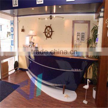 Stylish solid surface modern restaurant boat shape reception counter