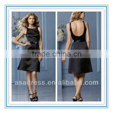 2014 New Style Jewel Neckline Deep Scoop Back Single-faced Satin Ribbon Bow Belt Fashionable Short Bridesmaid Dress (BDWA-4010)