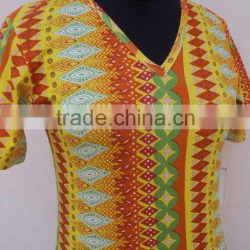 2015 screen printed geometrical printed ladies & girls wear hojari t-shirts / New design girls wear t-shirts