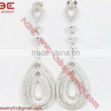 2012 new arrival design 925 sterling silver earrings jewellery with AAA grade cz quality rhodium plated micro pave setting