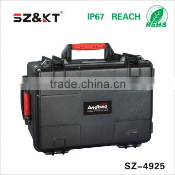 Hard plastic equipment case with lining