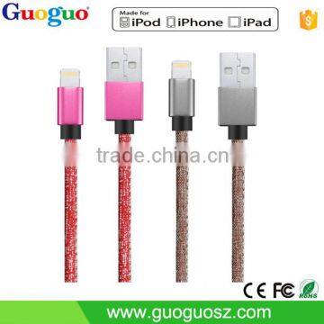 Factory price 8 pin PU Leather MFi Certified USB Data Cable