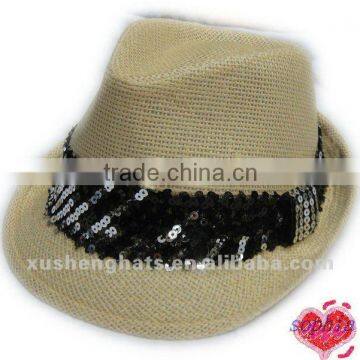 2012fashion straw shimmer fedora hat.paper straw summer hat