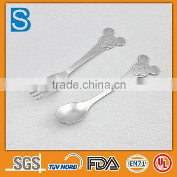 logo emboss promotional stainless set kid spoon fork cartoon