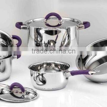 9pcs Qualified best price cookware set with purple silicone handle impacting bonding