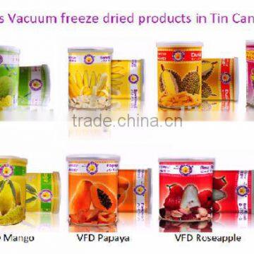 Vacuum freeze dried fruits in Tin can from Thailand certified HACCP, ISO 22000, GMP, HALAL and KOSHER