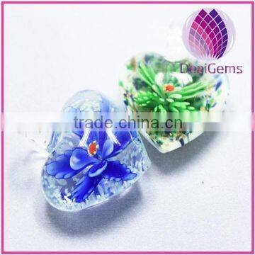 Heart shaped murano glass pendant with inner flower