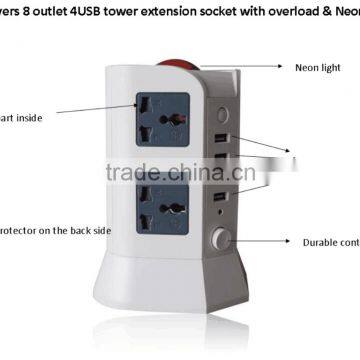 8 Way Tower Universal Outlet 250v ac Power Extension Socket With USB photo-4