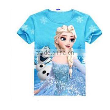 Frozen summer T-shirt, printed elsa, hot sale frozen t-shirt for kids