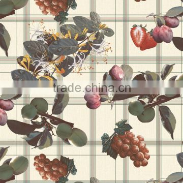 2015 newest fruits printed pattern pvc/peva plastic tablecloth/cover with waved/lace/straight edge