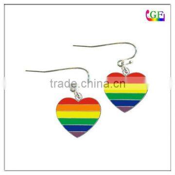 Custom metal dangle rainbow heart earrings