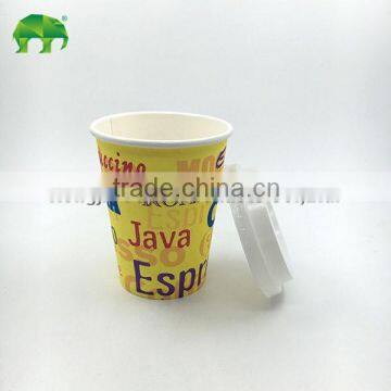 12oz Custom Printed Disposable Single Wall Paper Coffee Cups with lids