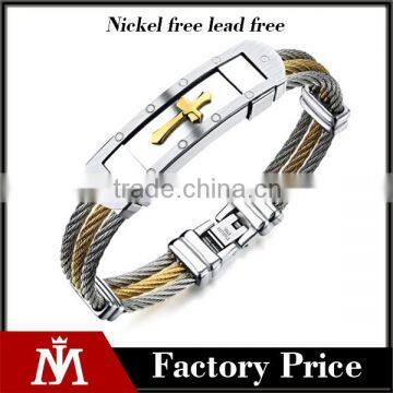 2015 trendy bangle gold cross stainless steel fashion two tone bangle