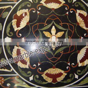 Black Rectangle Marble Inlay Table Top, Pietra Dura Table Tops