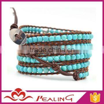 Guangzhou Factory Direct Handmade DIY Turquoise Bead Wholesale Leather Wrap Bracelets photo-2