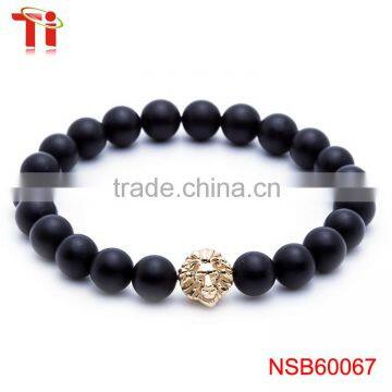 8mm Black Natural Matt Onxy Beads Lion Head Charm Bracelet, Most Popular Stainless Steel Jewelry Bracelet for Men photo-2