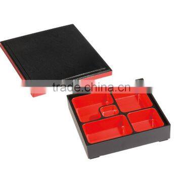 red plastic square bento box with 4 dividers plastic food container lunch box