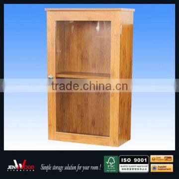 natural wood finish wall mounted with glass door bathroom wall cabinets
