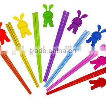 Cute Plastic Chopsticks with Flexible Silicone Rabbit Connector Training Chopsticks For Kids and Adults