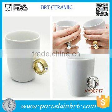 Diamond ring handle shape ceramic souvenir mug