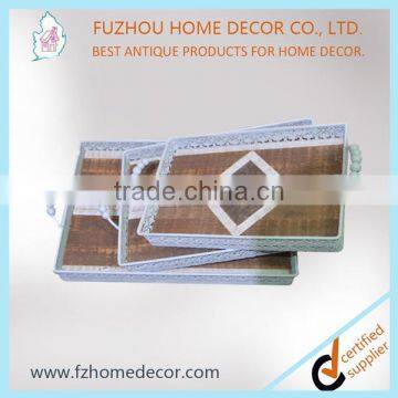 Custom white Metal tray with strip wood base in cheap price