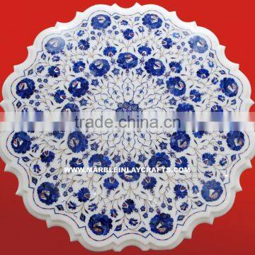 Round White Marble Inlay Dining Table Top