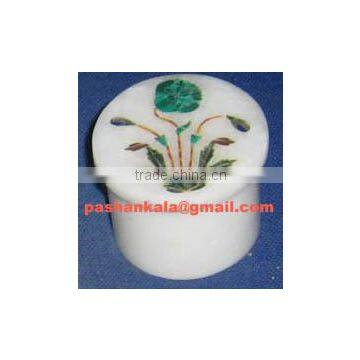 Round Marble Inlay Jewellery Box