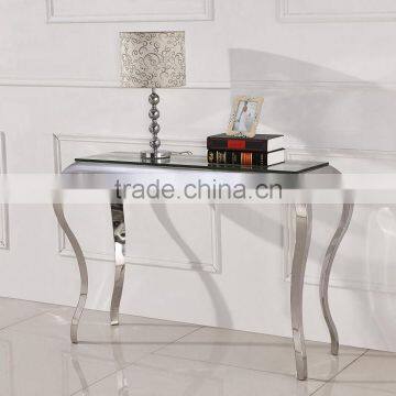 C8067 mirrored console table with glass top