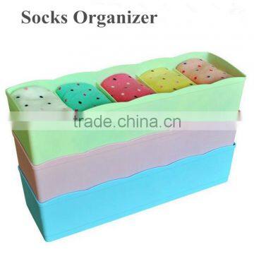 5 Grids Colored Fancy Plastic Dividers Socks Storage Bin Box Organizer