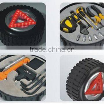 16 pcs tire shape tool box ,tire multi tool kit The best selling products Tire Shape auto tool kit with Emergency triangle