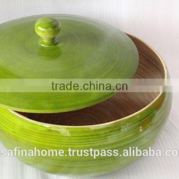Round colored lacquer bamboo salad bowl with lid