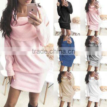 Women Casual Long Sleeve Dress Bodycon Evening Party Loose Sweater Mini Dress photo-3